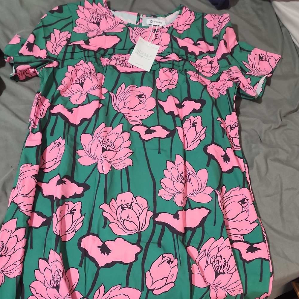 Floral Green and Pink Women's midi dress